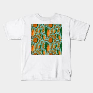 Blue and Orange Native Australian Floral Pattern - CreateArtHistory Kids T-Shirt